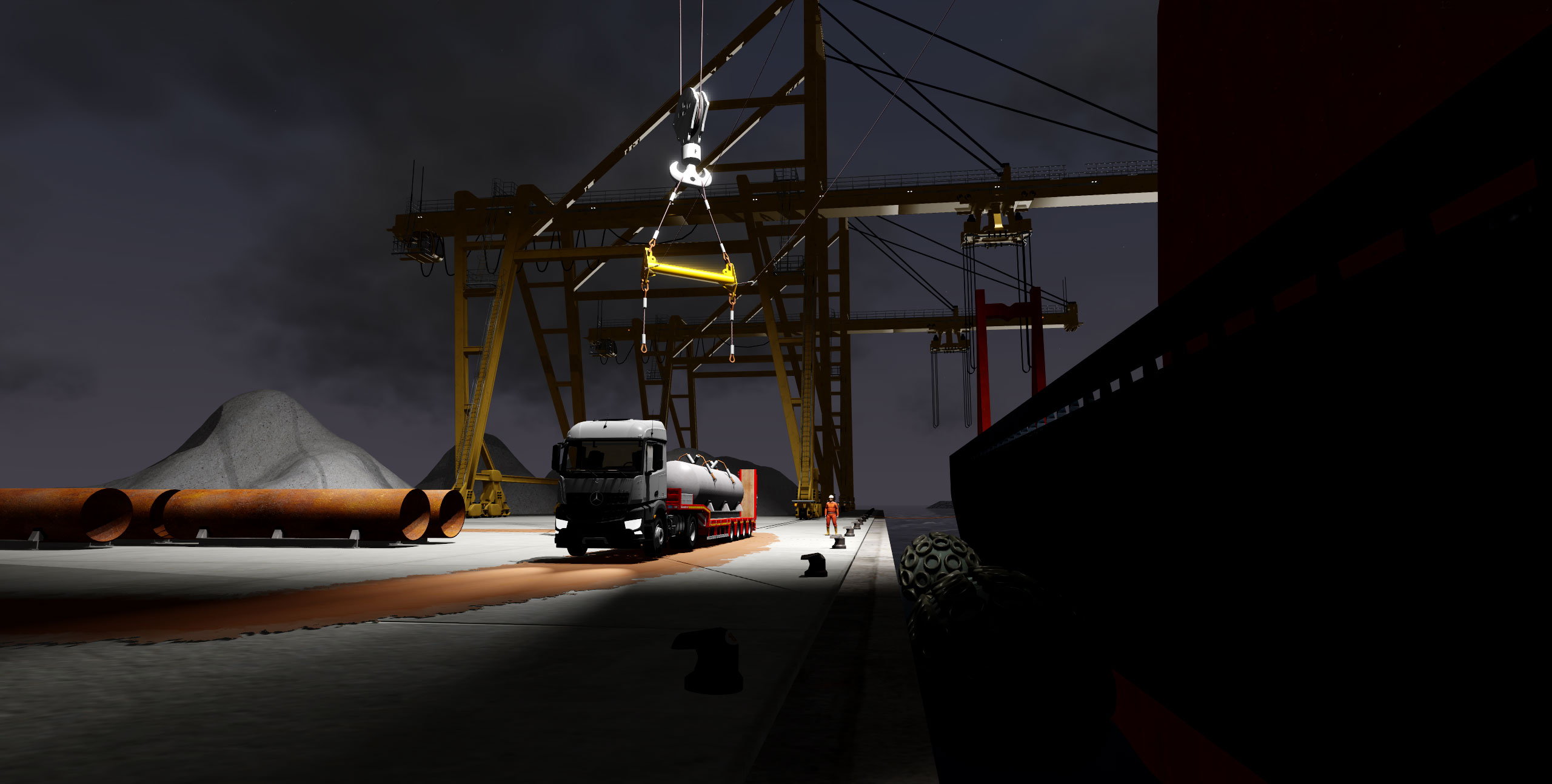 heavy lift demo scenario pipe transfer night